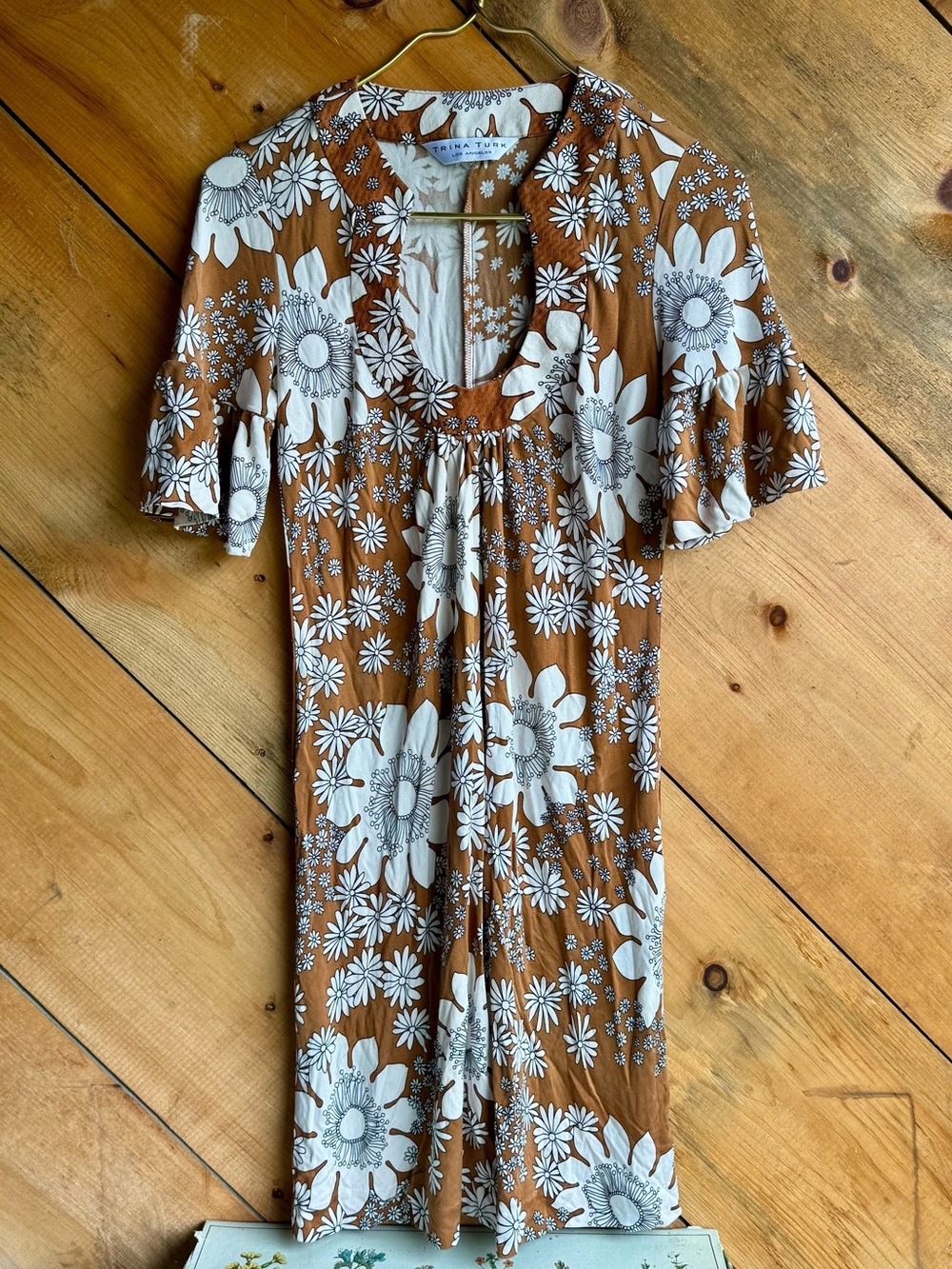 Trina Turk Mustard Jersey Floral Midi Dress